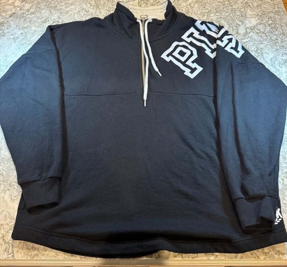 PINK Victoria’s Secret Black Quarter-Zip Logo Sweatshirt –